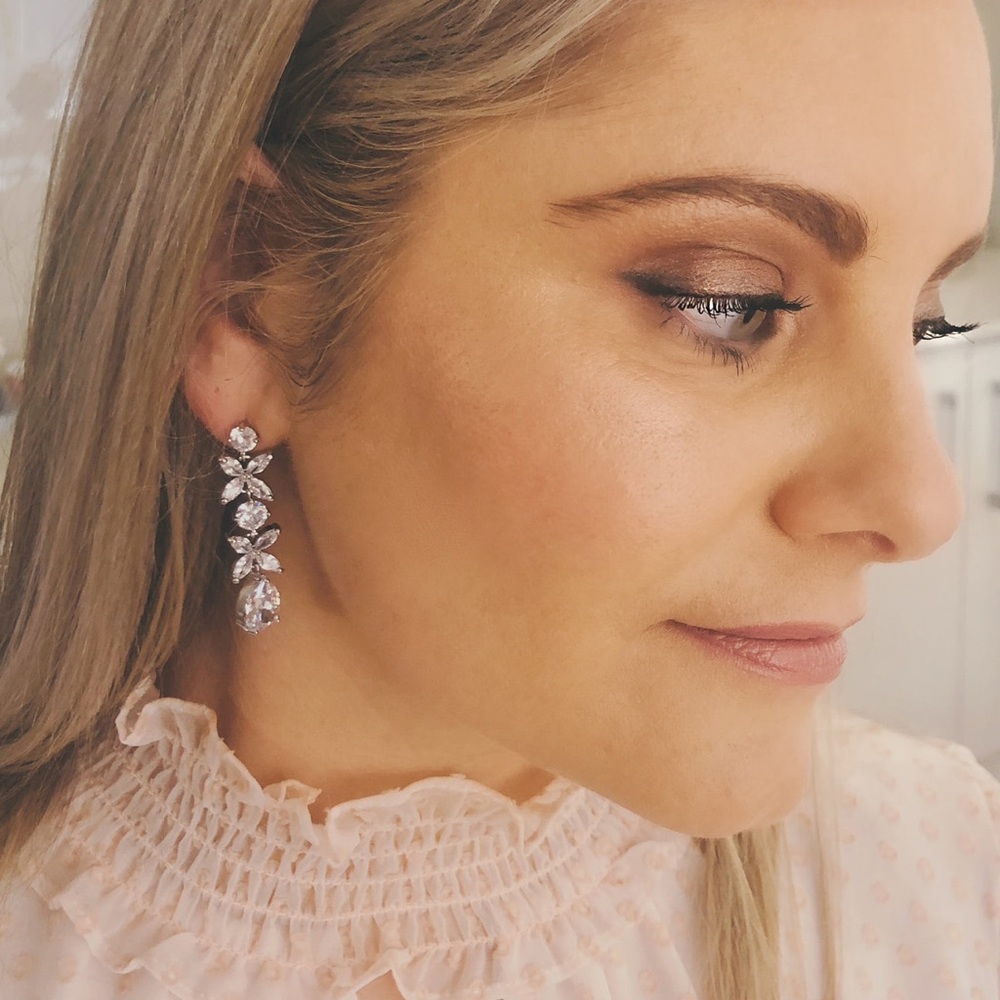 Platinum Plated Drop Earrings - Picture 3 of 3